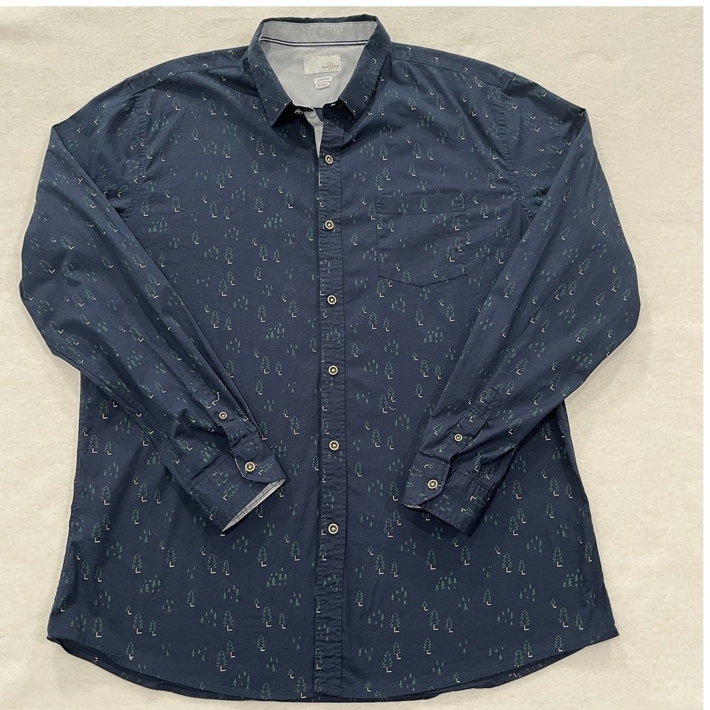 Craft + Flow Shirt Mens 2XL Blue Stretch Casual Button Up Long Sleeve